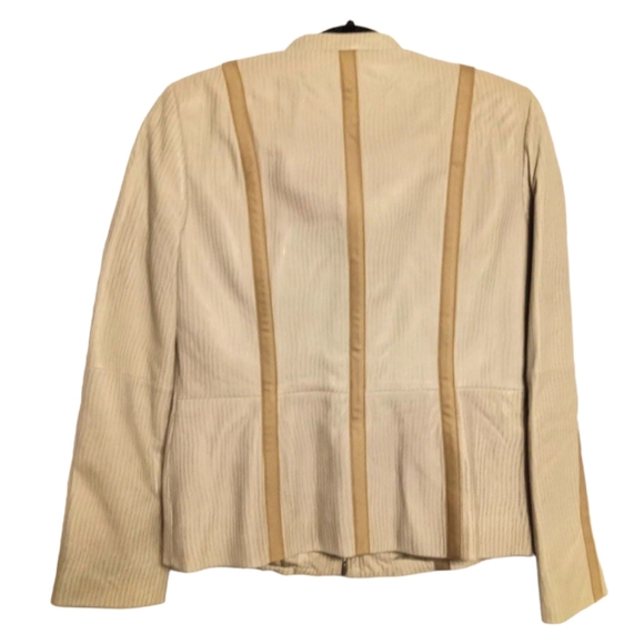 Linda Allard Ellen Tracy Womens Size 6 Tan Beige Embossed Leather Zip Ja… - Picture 2 of 8